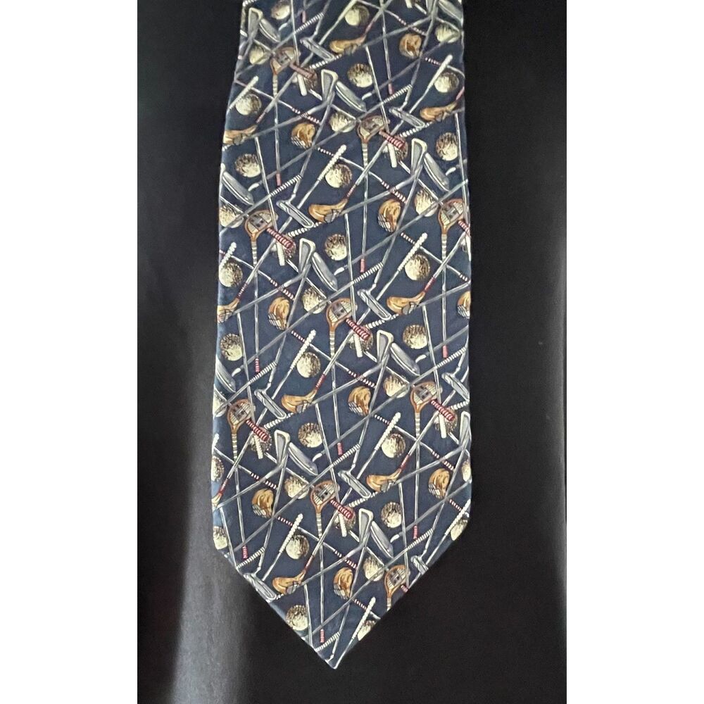 Vintage Crooks & Creed London Golf Clubs Balls All Silk Necktie 59" Navy